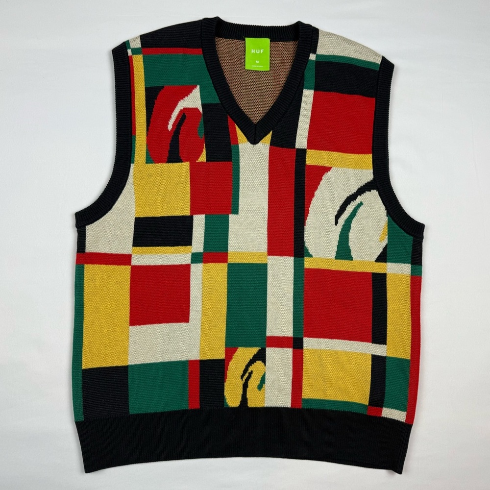 HUF Mens Sloane Sweater Vest Sz Medium 20th Anniversary AOP Jacquard Knit B4